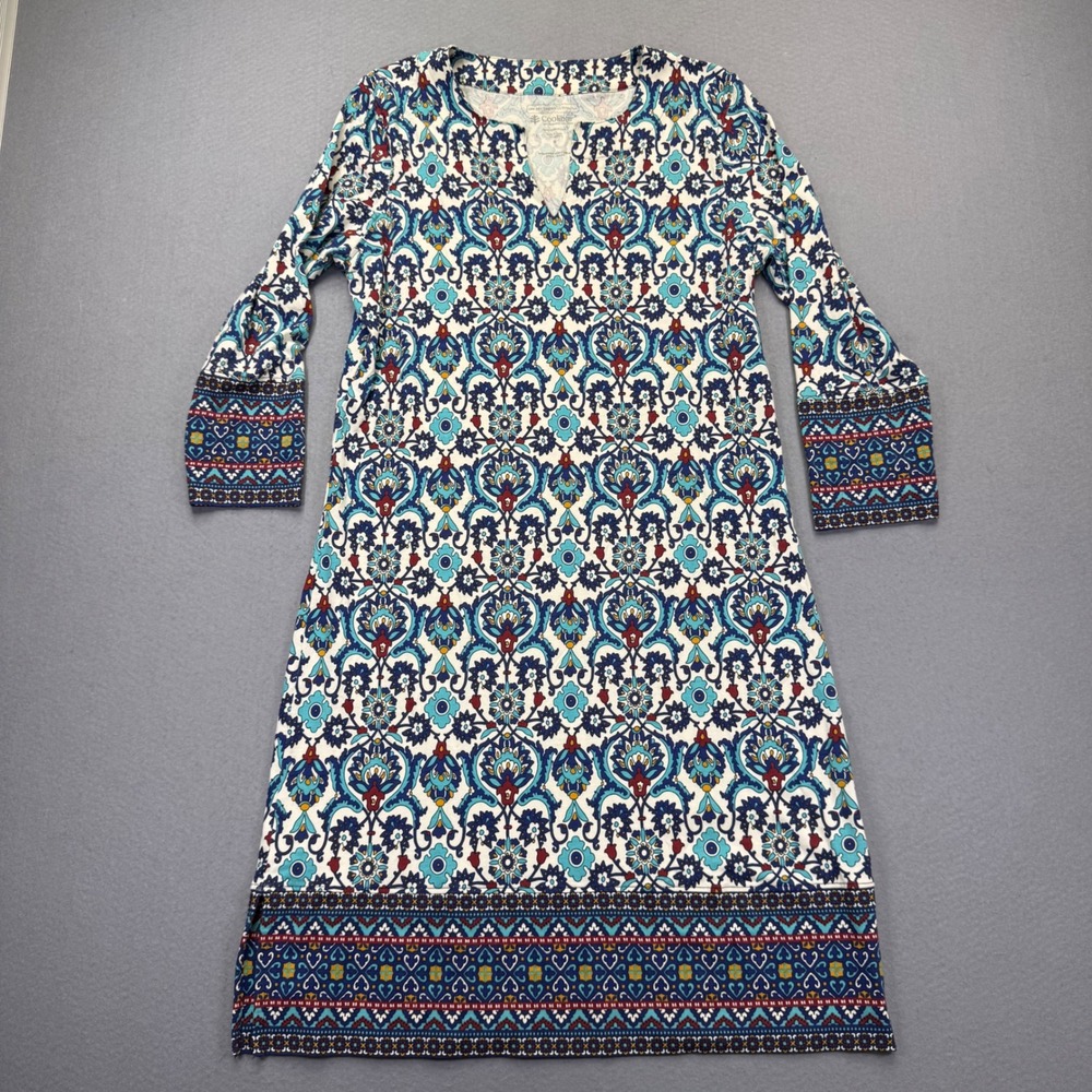 Coolibar Oceanside Tunic Dress Womens Small Blue Medallion UPF 50+ Cotton Bamboo